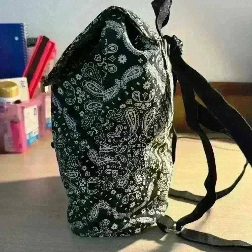 Black & White Bandana Print Drawstring Top Backpack - Picture 3 of 6